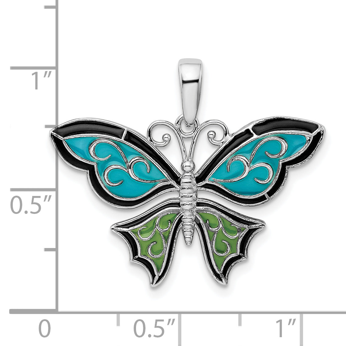 Sterlingsilber De-ani Rhodiniert Poliert Emailliert Aqua Schmetterling Anhänger