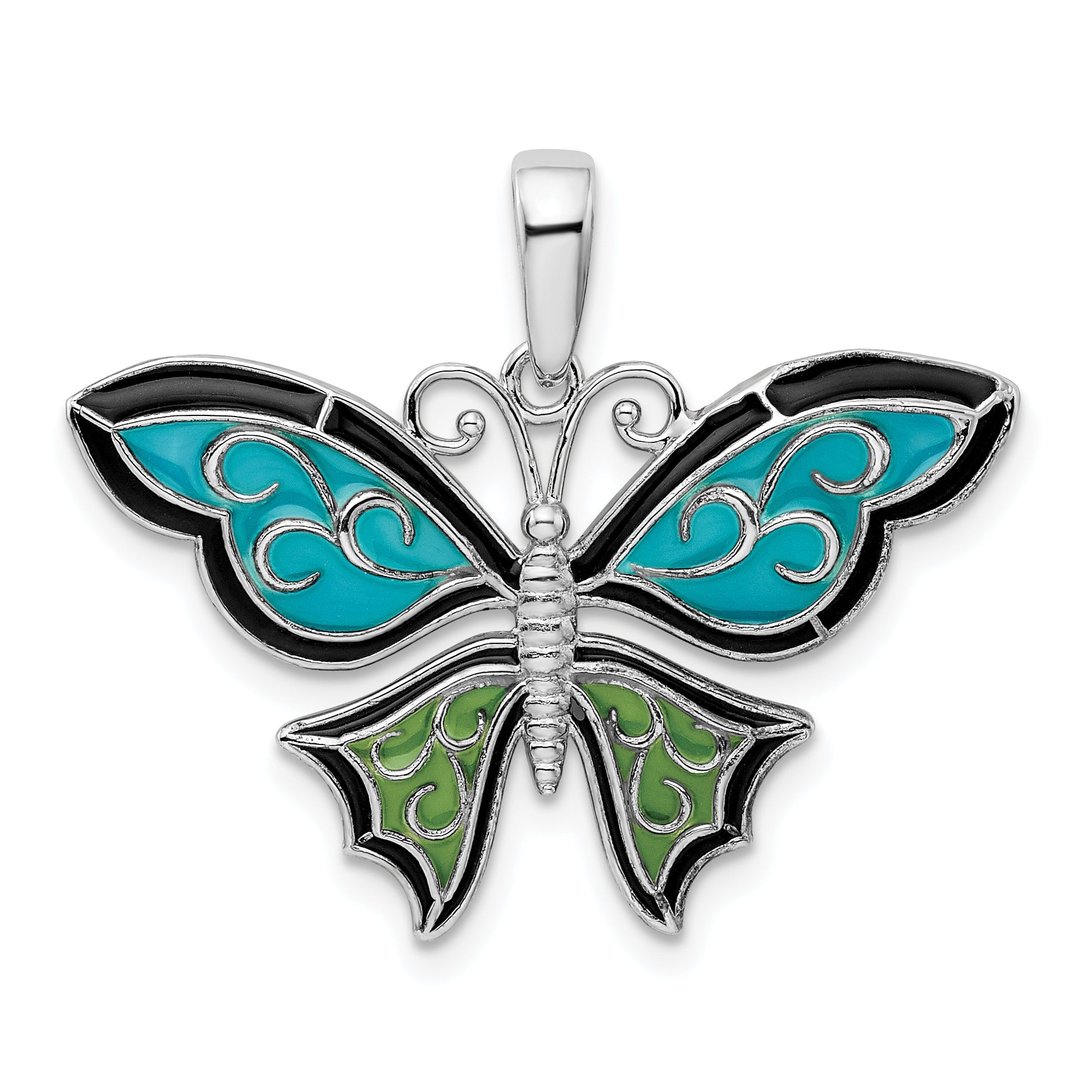 Sterlingsilber De-ani Rhodiniert Poliert Emailliert Aqua Schmetterling Anhänger