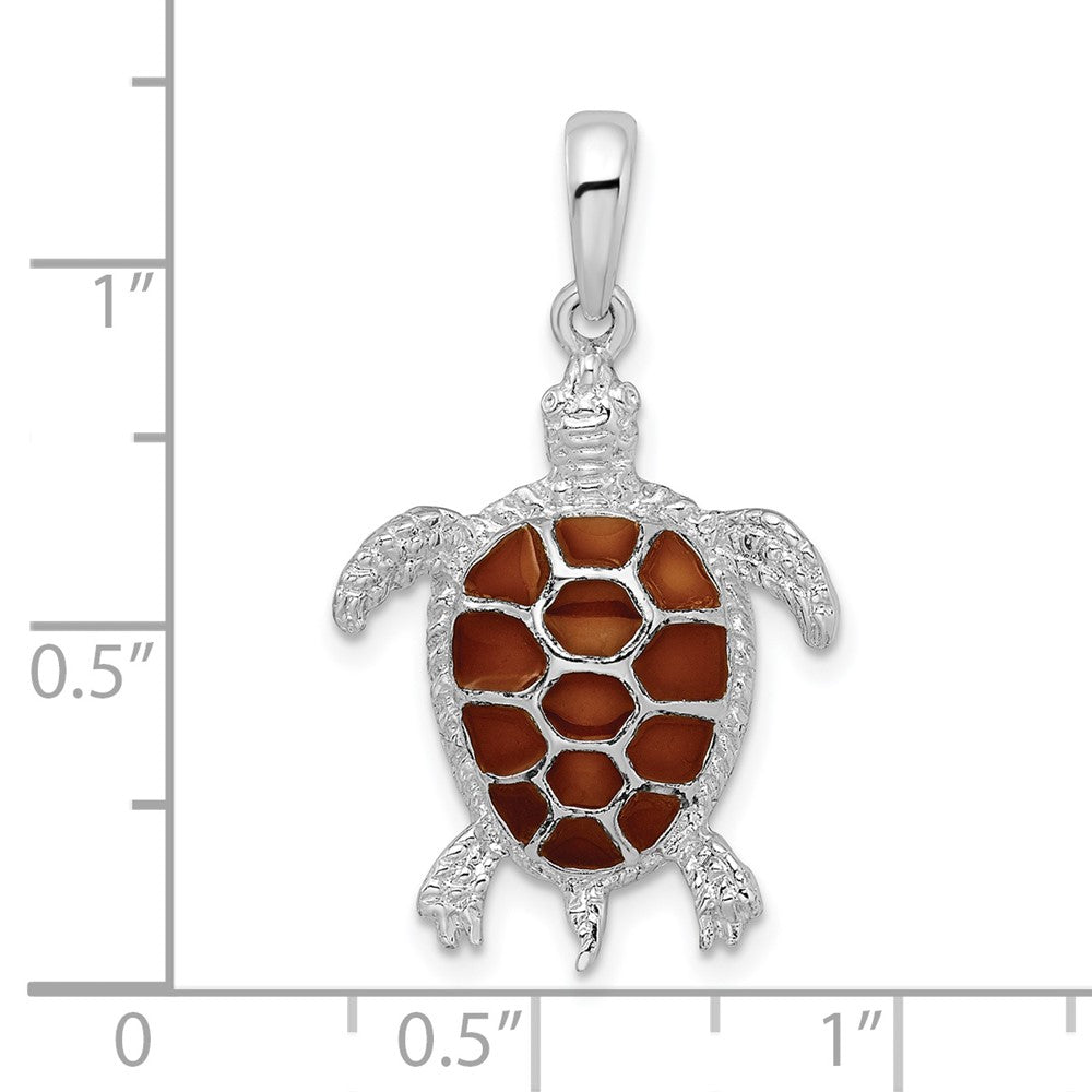 Sterlingsilber De-ani Rhodiniert Poliert Emailliert Braun Meer Schildkröte Anhänger