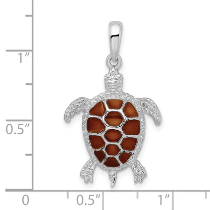 Sterlingsilber De-ani Rhodiniert Poliert Emailliert Braun Meer Schildkröte Anhänger
