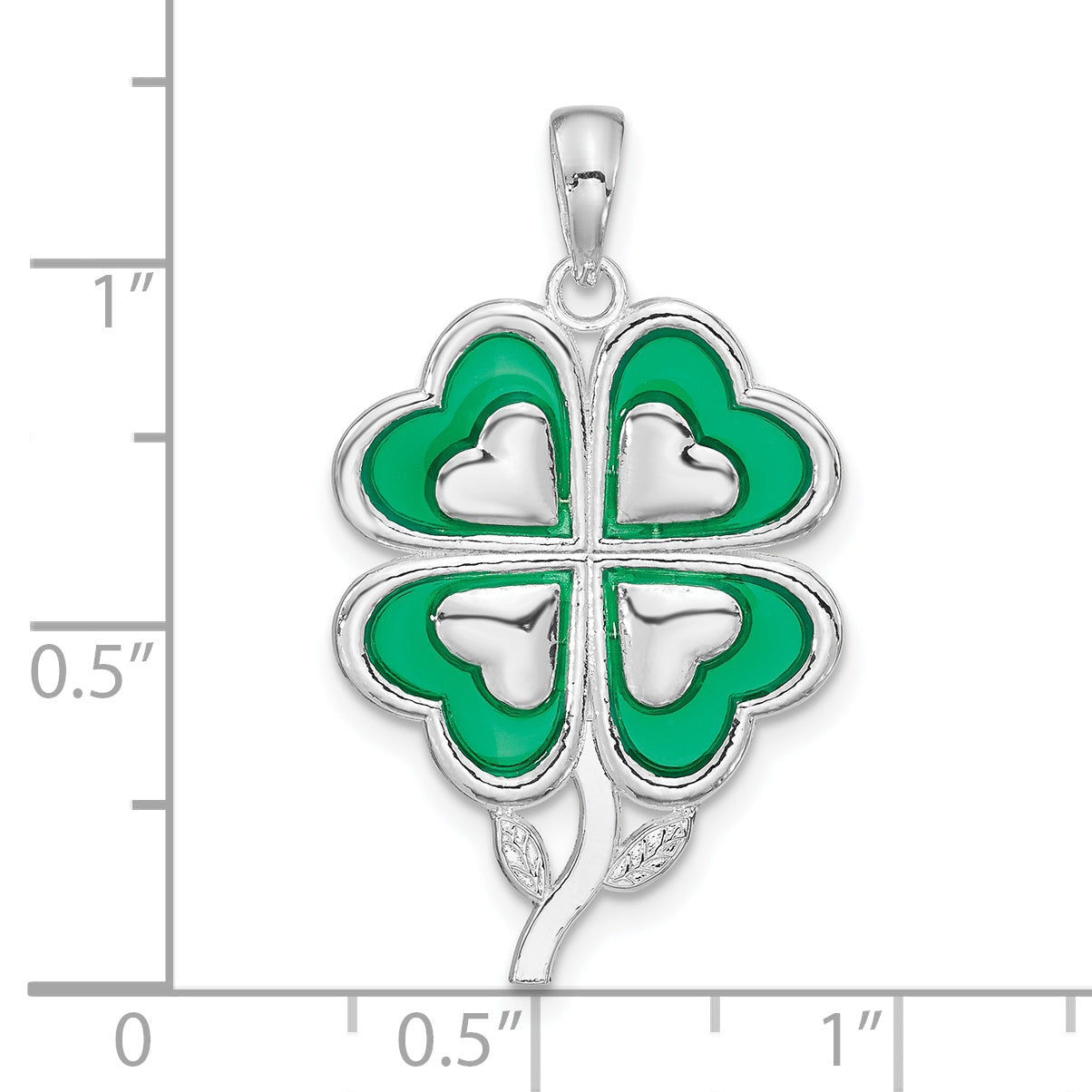Sterlingsilber De-ani Rhodiniert Poliert Emailliert 4-leaf Klee Anhänger