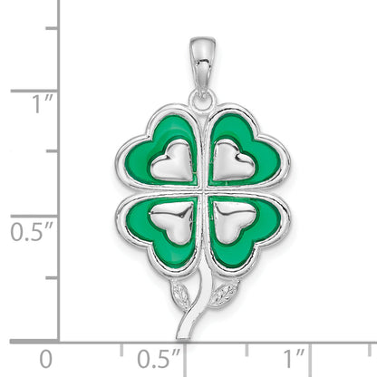 Sterlingsilber De-ani Rhodiniert Poliert Emailliert 4-leaf Klee Anhänger