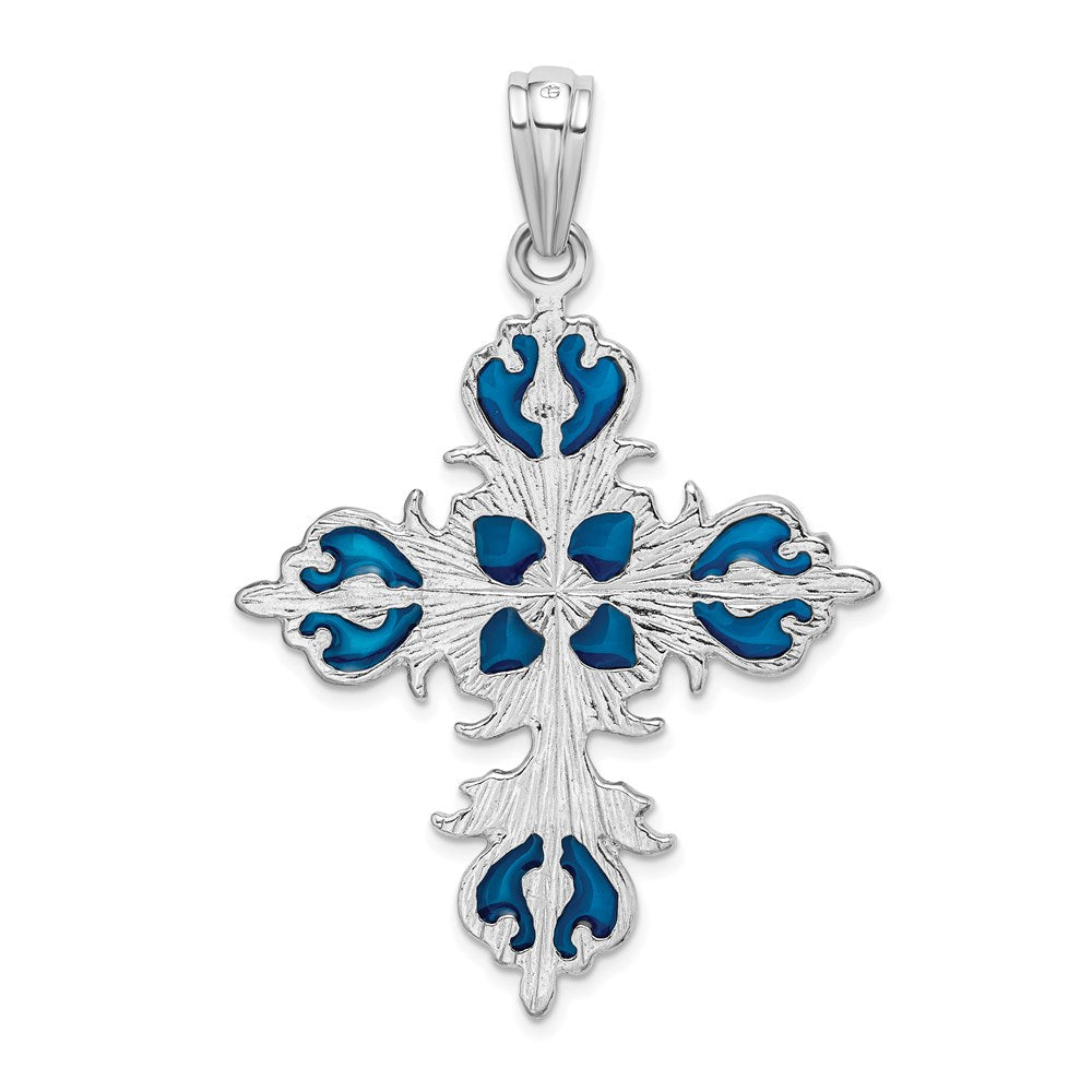 Sterlingsilber De-ani Rhodiniert Poliert Emailliert Fleur De Lis Kreuz Anhänger