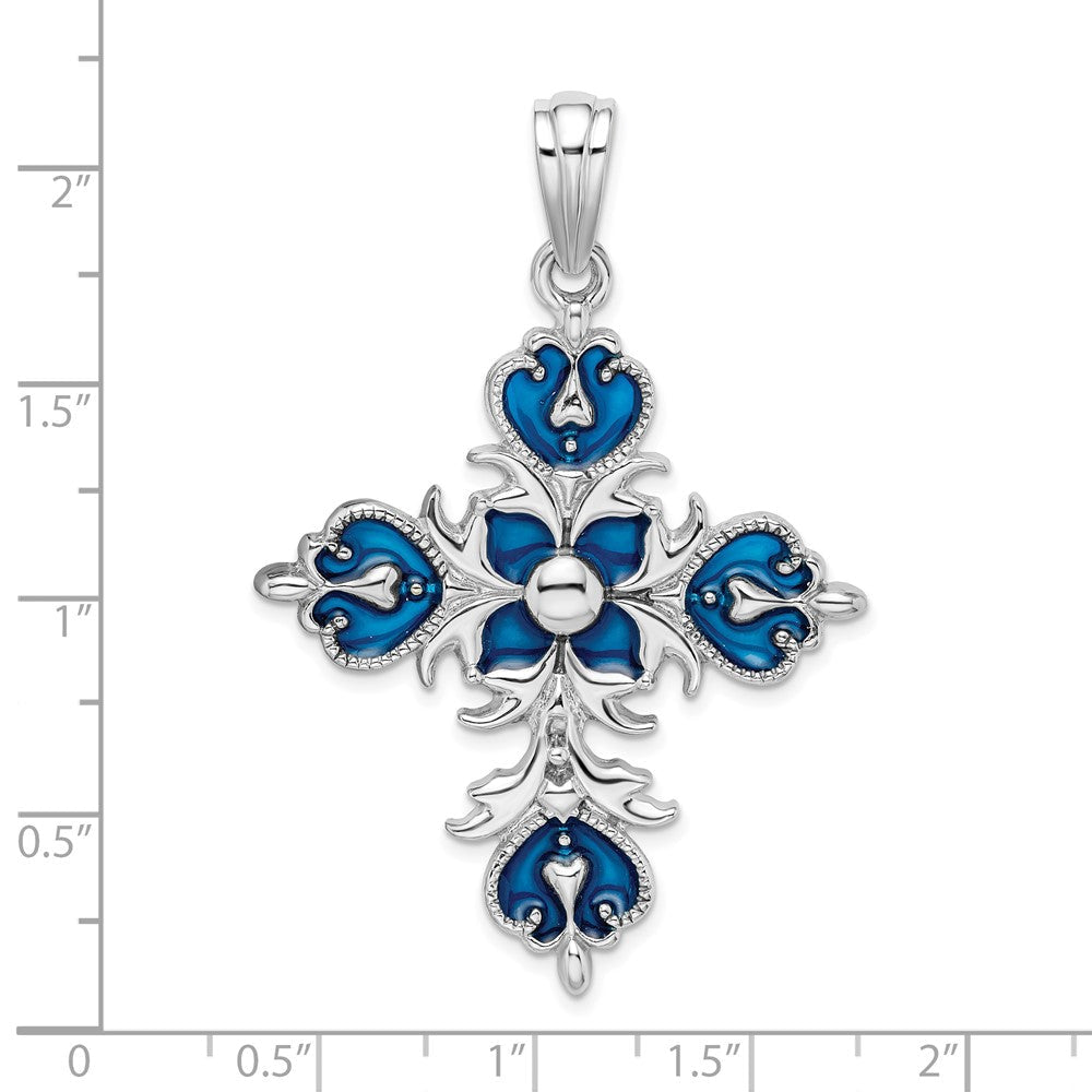 Sterlingsilber De-ani Rhodiniert Poliert Emailliert Fleur De Lis Kreuz Anhänger