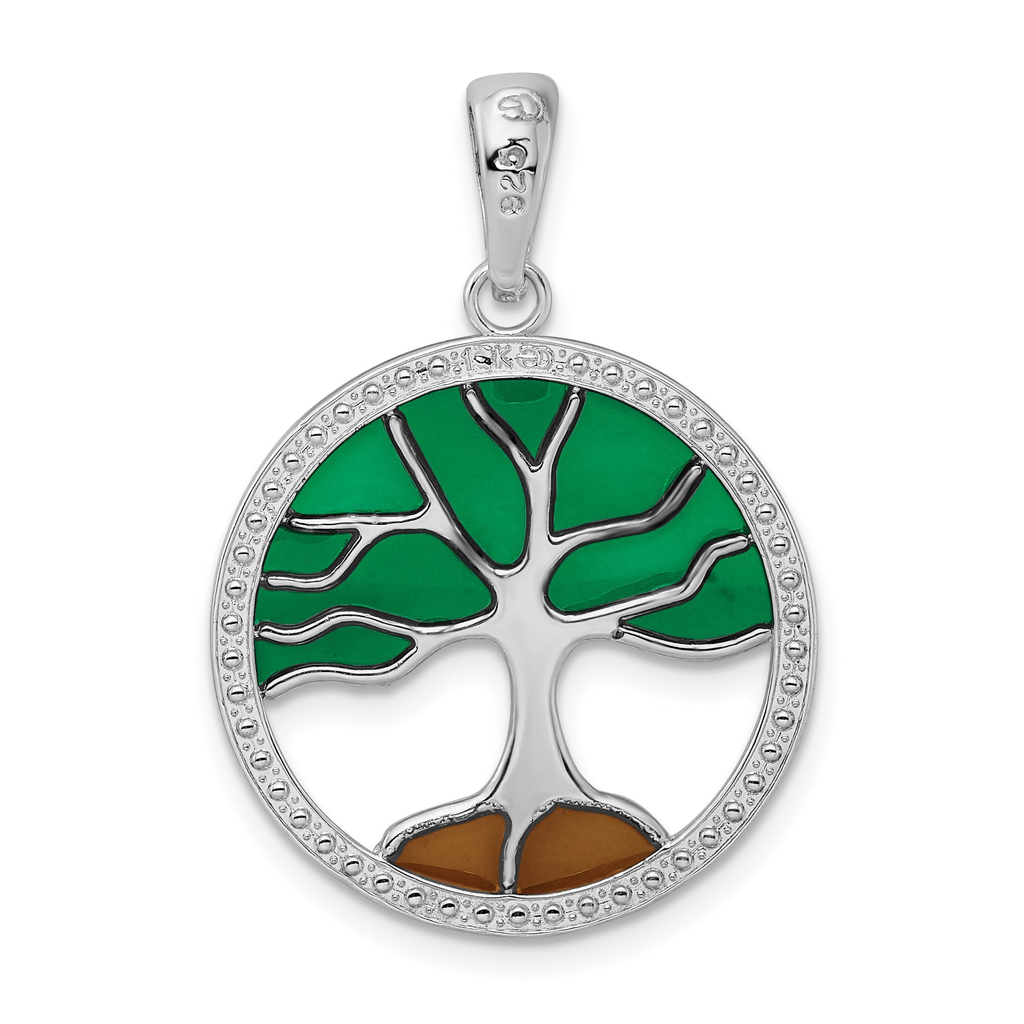 Sterlingsilber De-ani Rhodiniert Poliert Emailliert Baum Of Leben Anhänger