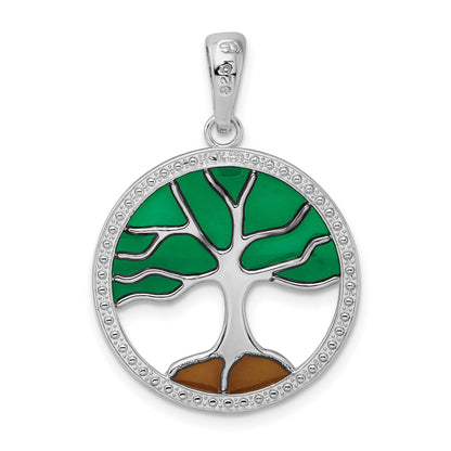 Sterlingsilber De-ani Rhodiniert Poliert Emailliert Baum Of Leben Anhänger