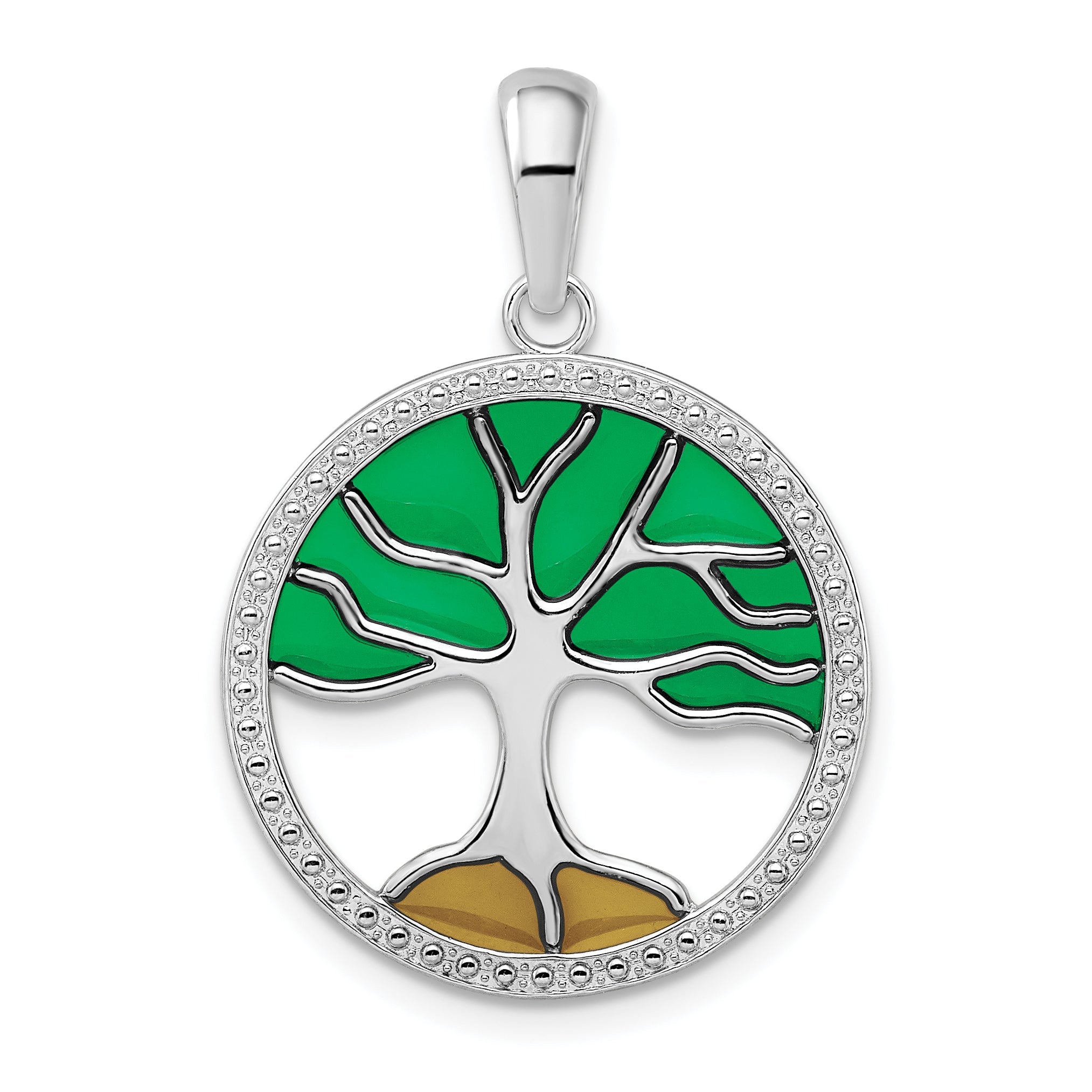 Sterlingsilber De-ani Rhodiniert Poliert Emailliert Baum Of Leben Anhänger