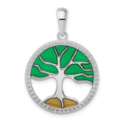 Sterlingsilber De-ani Rhodiniert Poliert Emailliert Baum Of Leben Anhänger