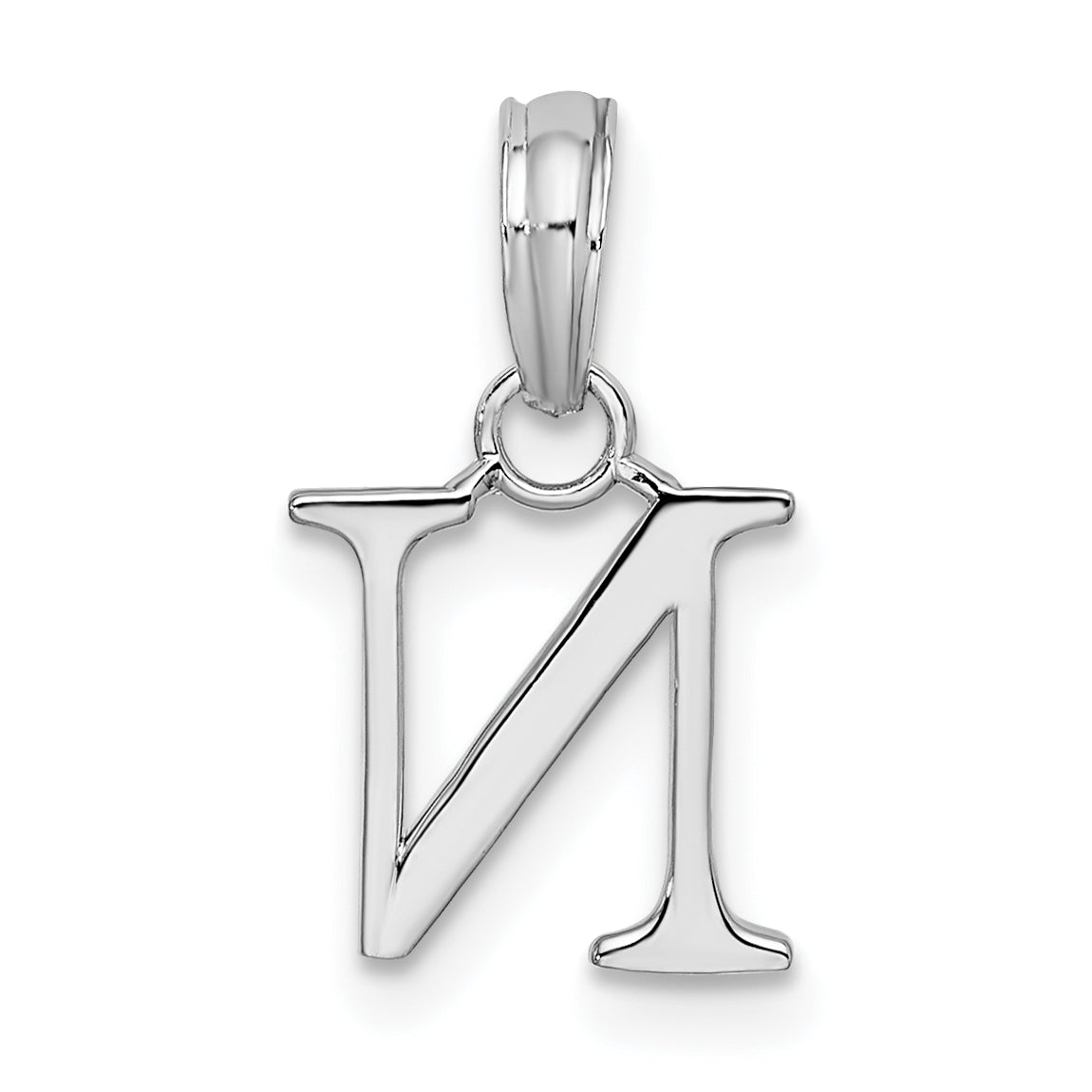 Sterlingsilber Rhodiniert Poliert Block Initiale -n- Anhänger