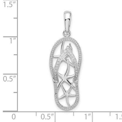 Sterlingsilber De-ani Rhodiniert 3d Ausgeschnitten Seestern Flip-flop Anhänger