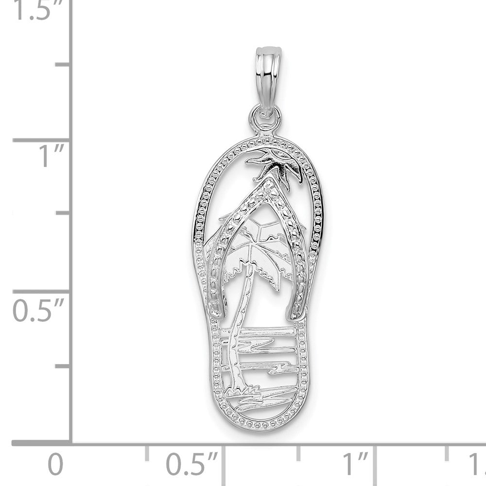 Sterlingsilber De-ani Rhodiniert Poliert 3d Ausgeschnitten Palme Baum Flip-flop Anhänger