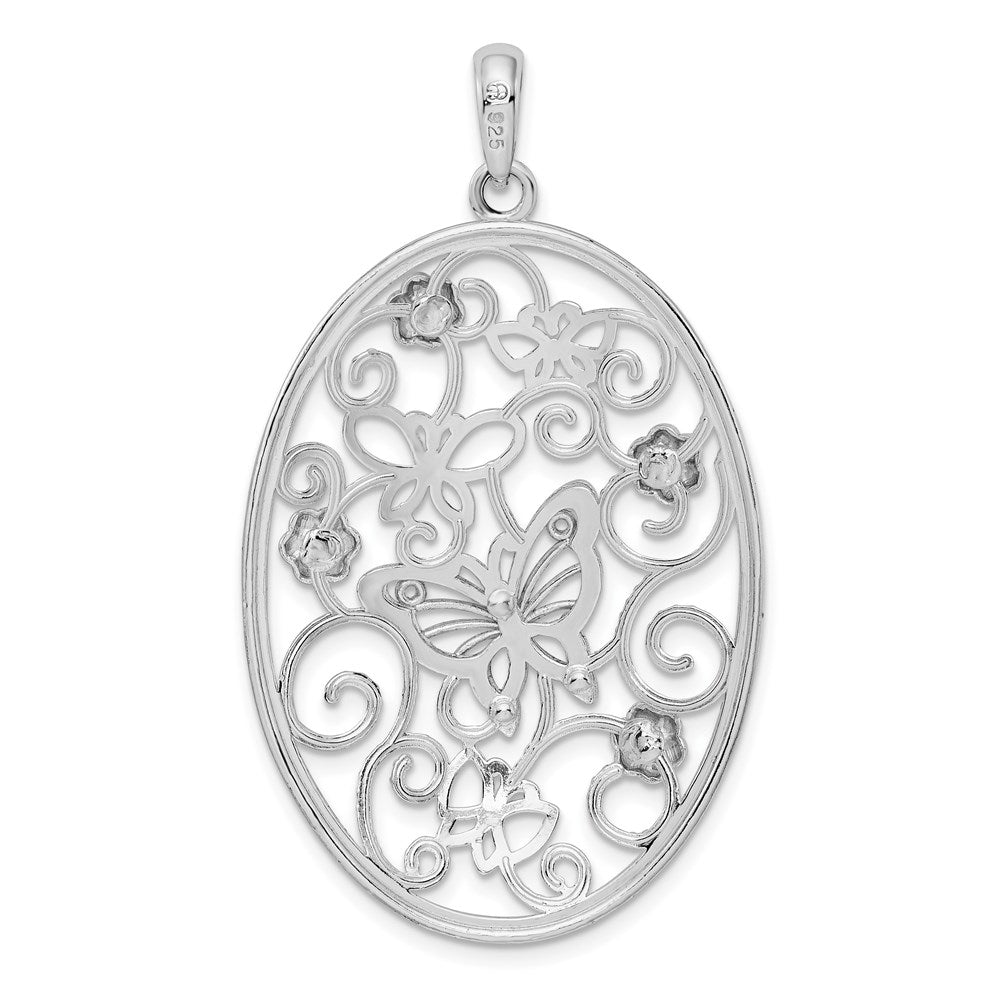 Sterlingsilber De-ani Rhodiniert Poliert Oval Butterflies Anhänger