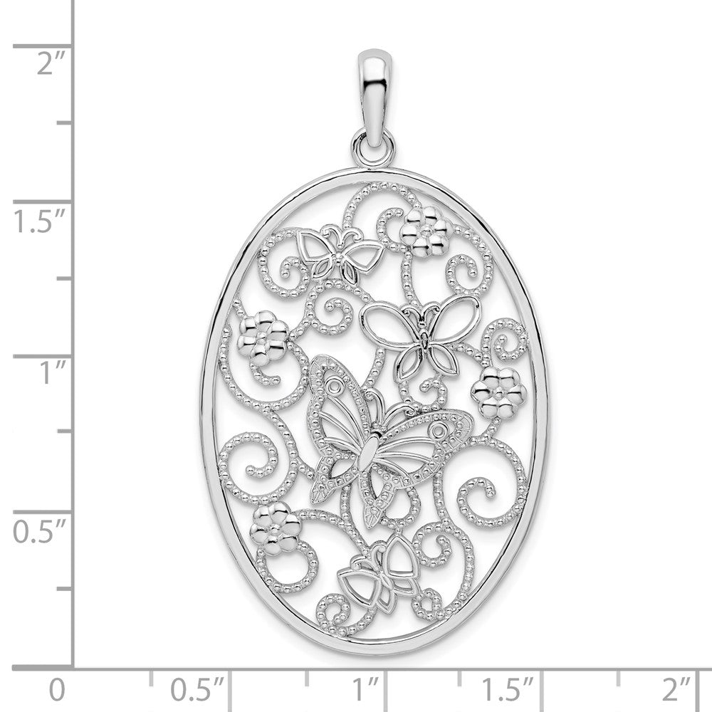 Sterlingsilber De-ani Rhodiniert Poliert Oval Butterflies Anhänger