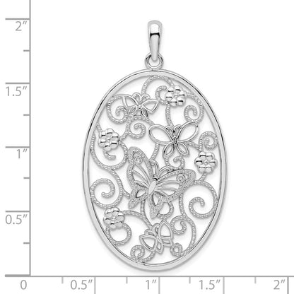 Sterlingsilber De-ani Rhodiniert Poliert Oval Butterflies Anhänger