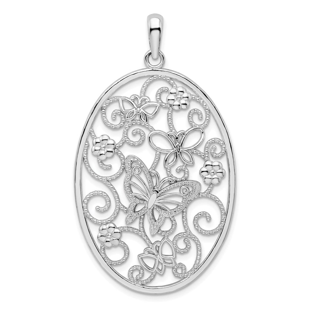Sterlingsilber De-ani Rhodiniert Poliert Oval Butterflies Anhänger