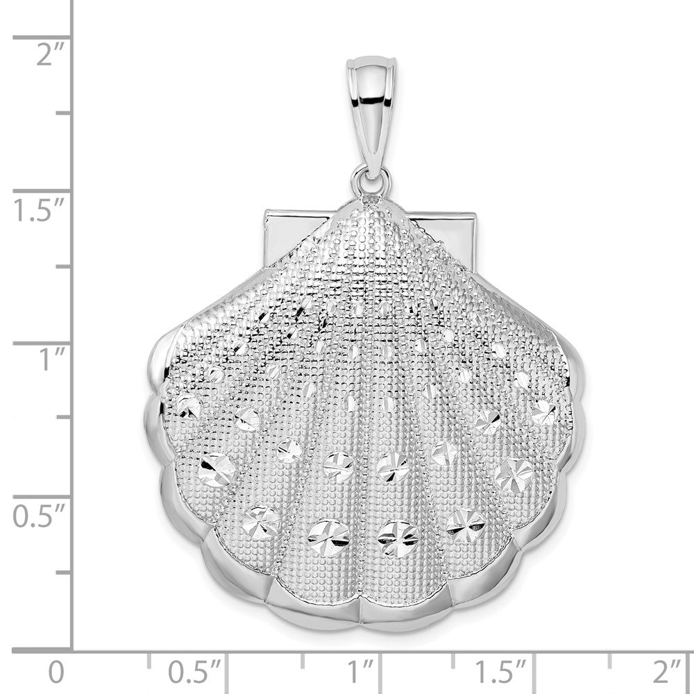Sterlingsilber De-ani Rhodiniert Diamantiert Groß Muschel Anhänger