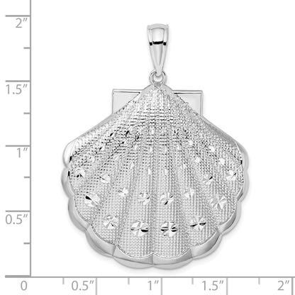 Sterlingsilber De-ani Rhodiniert Diamantiert Groß Muschel Anhänger
