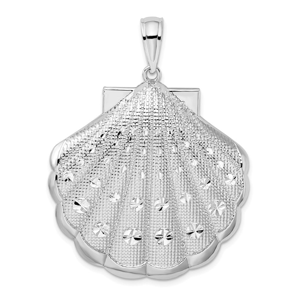 Sterlingsilber De-ani Rhodiniert Diamantiert Groß Muschel Anhänger