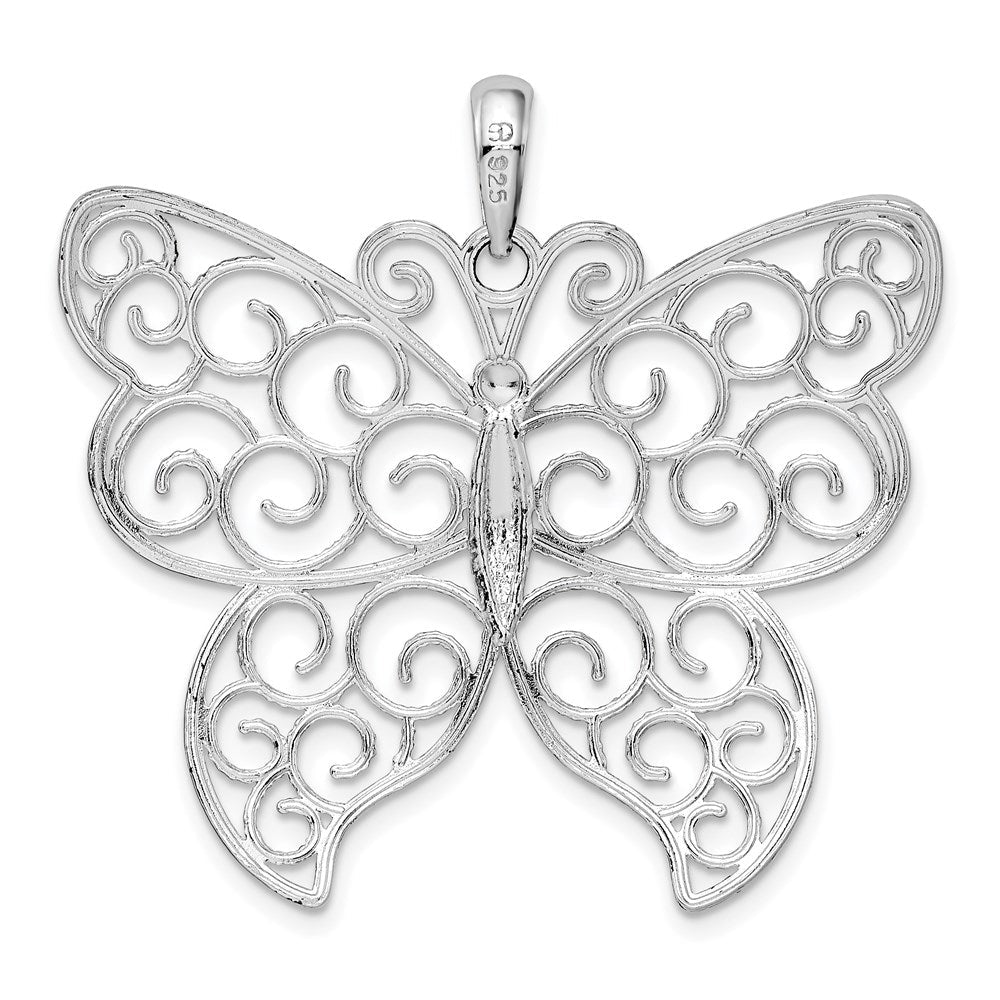 Sterlingsilber De-ani Rhodiniert Groß Gekugelt Filigran Schmetterling Anhänger