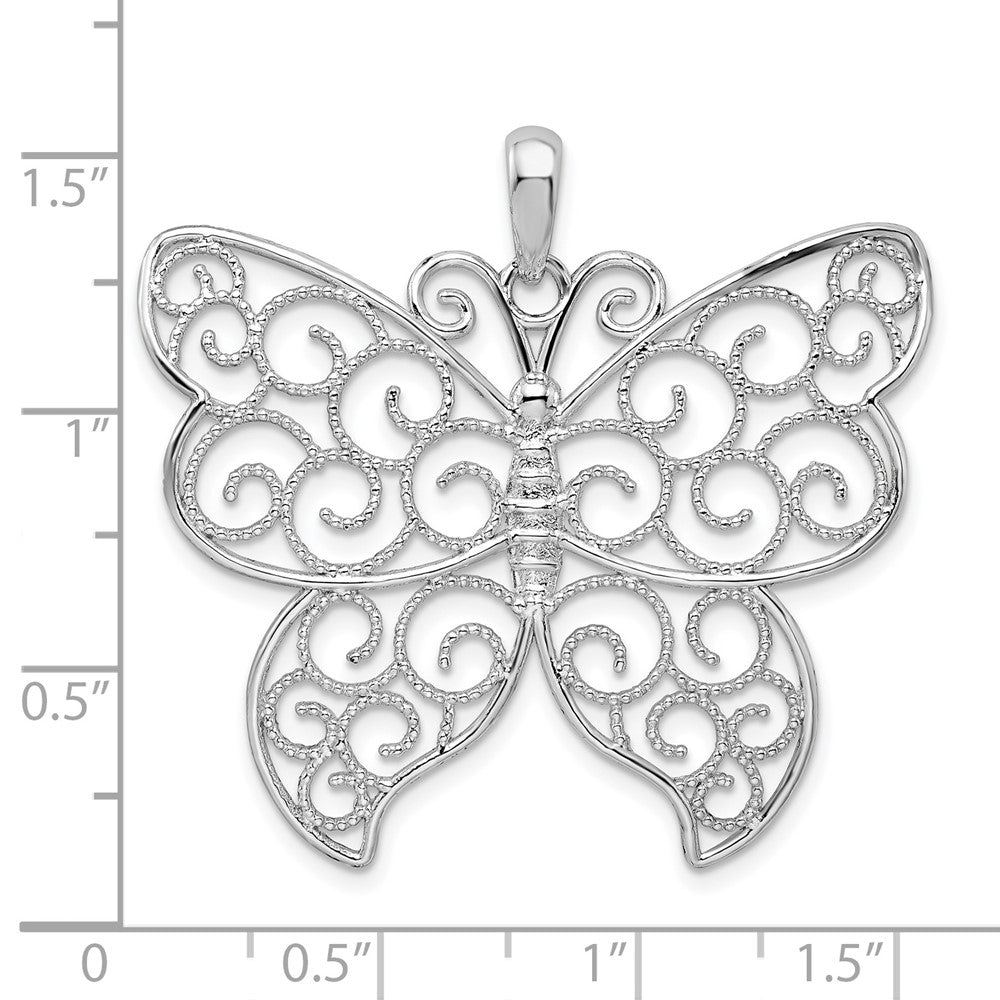 Sterlingsilber De-ani Rhodiniert Groß Gekugelt Filigran Schmetterling Anhänger