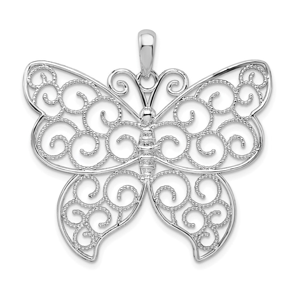Sterlingsilber De-ani Rhodiniert Groß Gekugelt Filigran Schmetterling Anhänger