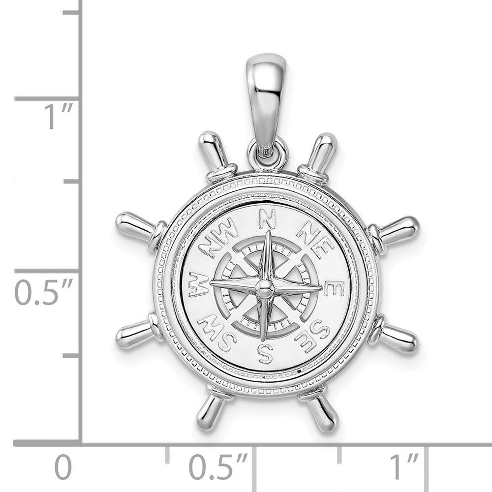 Sterlingsilber De-ani Rhodiniert Poliert Ships Rad mit Kompass Anhänger