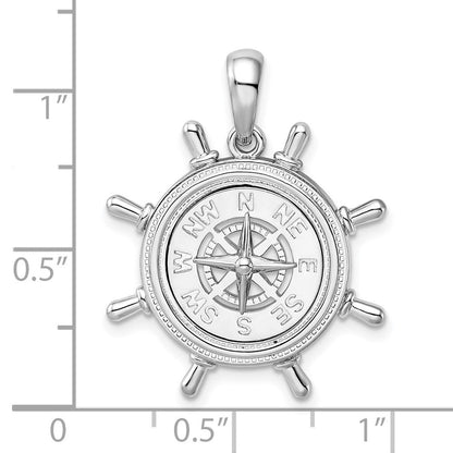 Sterlingsilber De-ani Rhodiniert Poliert Ships Rad mit Kompass Anhänger