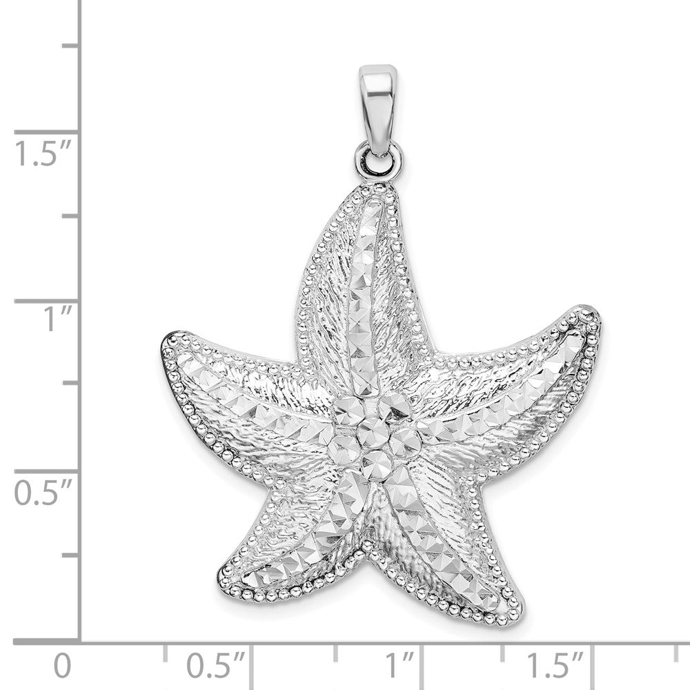 Sterlingsilber De-ani Rhodiniert Poliert Diamantiert Groß Seestern Anhänger