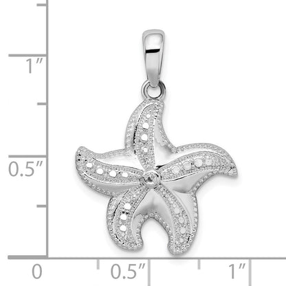 Sterlingsilber De-ani Rhodiniert Poliert Diamantiert Seestern Anhänger