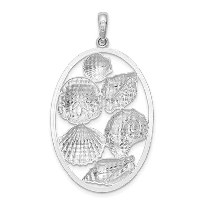 Sterlingsilber De-ani Rhodiniert Poliert Shells Oval Anhänger