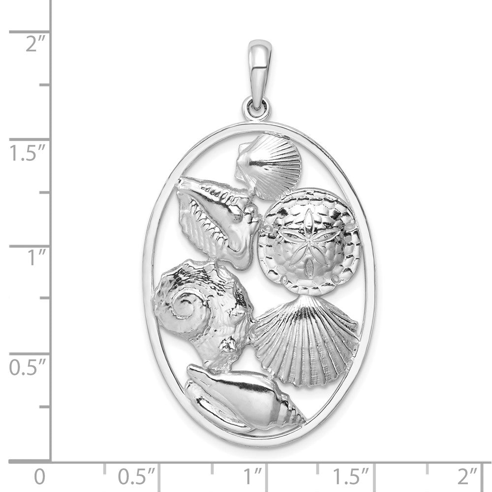 Sterlingsilber De-ani Rhodiniert Poliert Shells Oval Anhänger