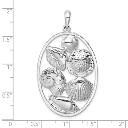 Sterlingsilber De-ani Rhodiniert Poliert Shells Oval Anhänger