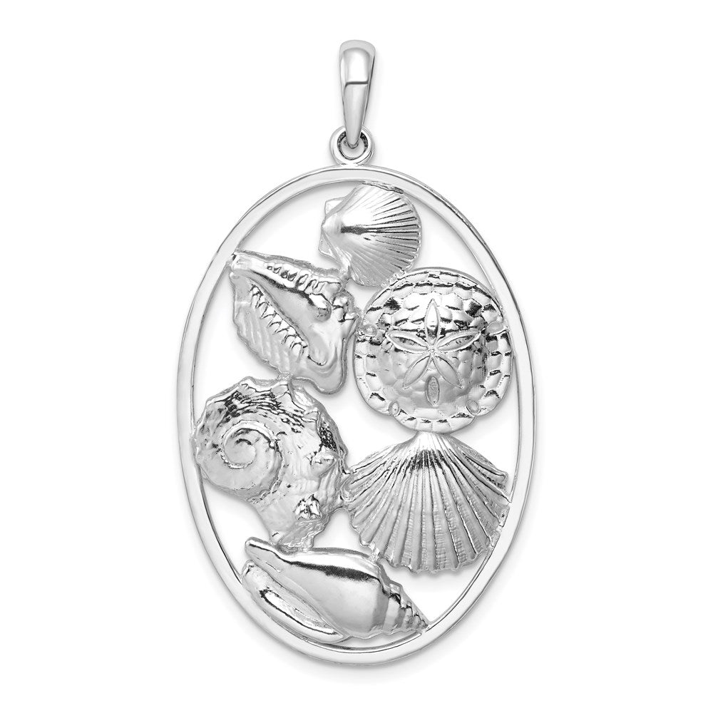 Sterlingsilber De-ani Rhodiniert Poliert Shells Oval Anhänger