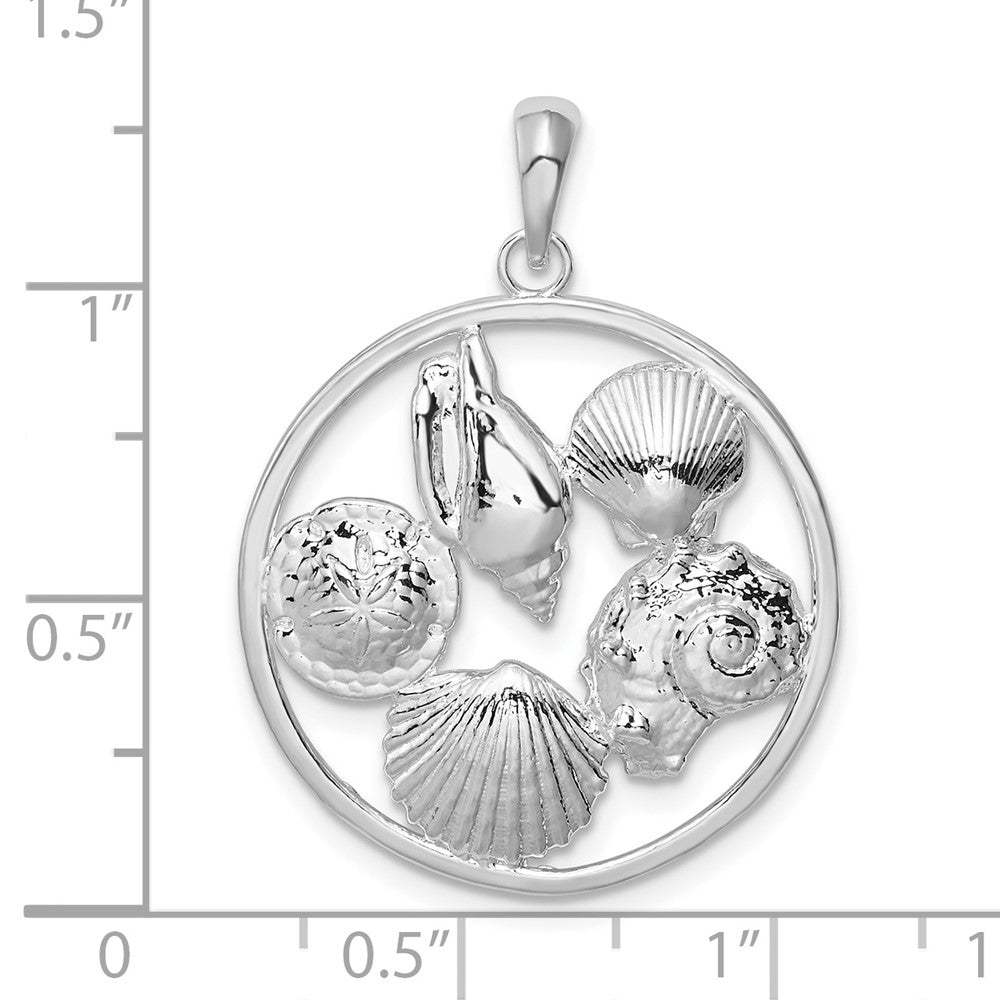 Sterlingsilber De-ani Rhodiniert Poliert Shells Rund Anhänger