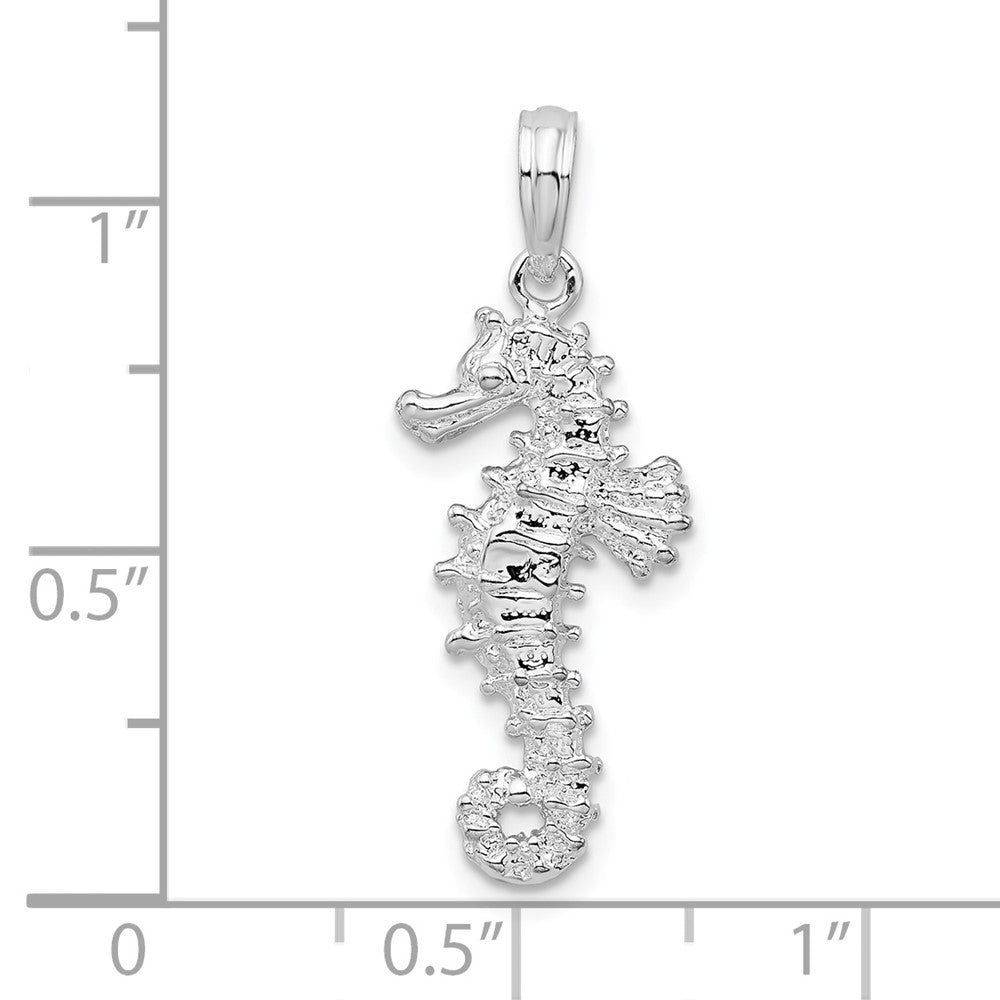 Sterlingsilber De-ani Rhodiniert Poliert 3d Seepferdchen Anhänger