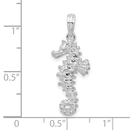 Sterlingsilber De-ani Rhodiniert Poliert 3d Seepferdchen Anhänger