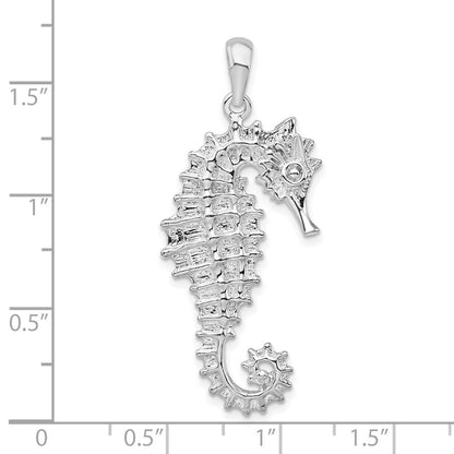 Sterlingsilber De-ani Rhodiniert Poliert Strukturiert 3d Seepferdchen Anhänger