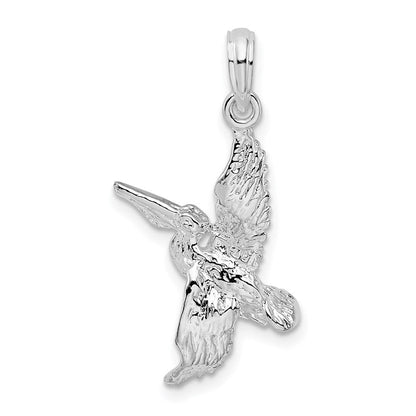 Sterlingsilber De-ani Rhodiniert Poliert 3d Flying Pelican Anhänger