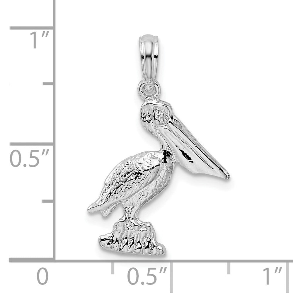 Sterlingsilber De-ani Rhodiniert Poliert Standing Pelican Anhänger