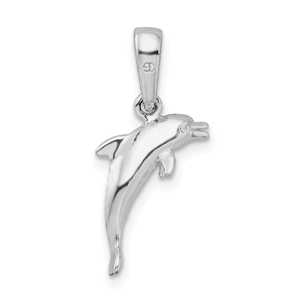 Sterlingsilber De-ani Rhodiniert Poliert 3d Springend Delfin Anhänger