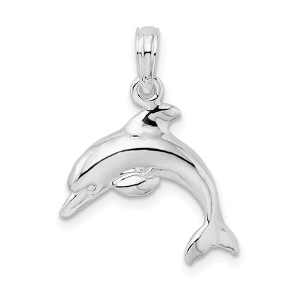 Sterlingsilber De-ani Rhodiniert Poliert 3d Springend Delfin Anhänger