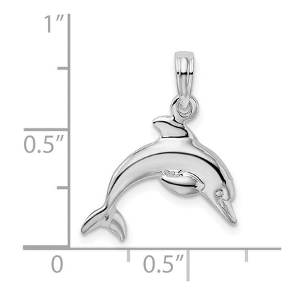 Sterlingsilber De-ani Rhodiniert Poliert 3d Springend Delfin Anhänger