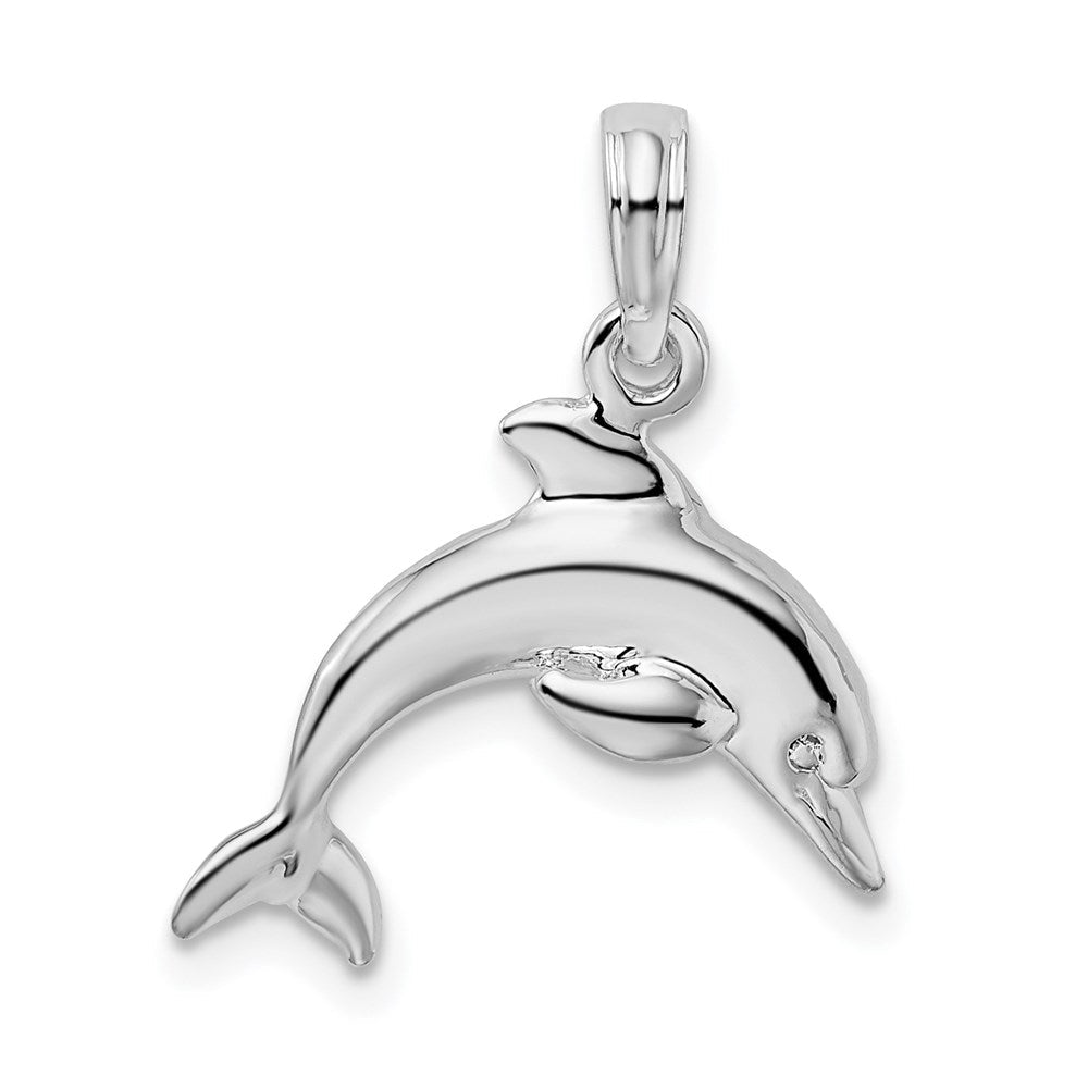 Sterlingsilber De-ani Rhodiniert Poliert 3d Springend Delfin Anhänger