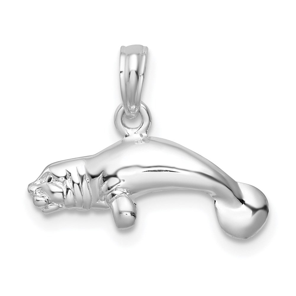 Sterlingsilber De-ani Rhodiniert Poliert 3d Manatee Anhänger