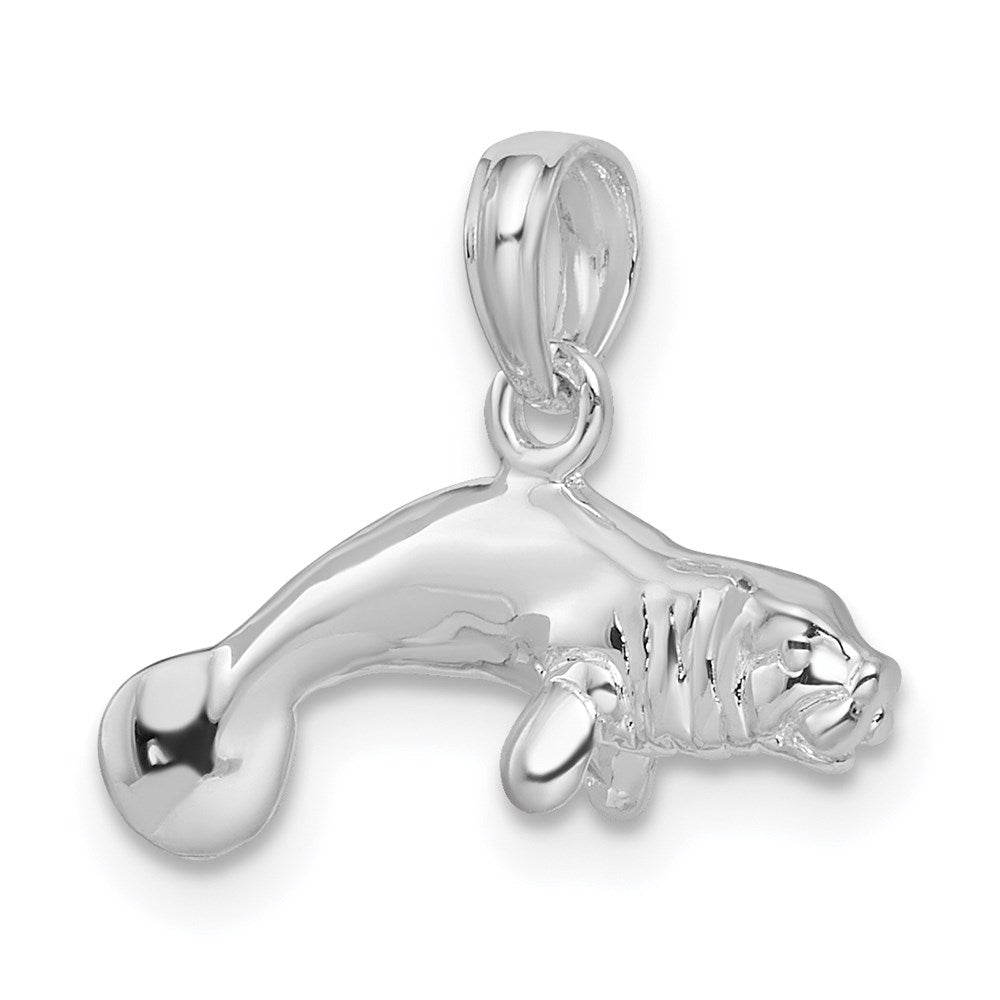 Sterlingsilber De-ani Rhodiniert Poliert 3d Manatee Anhänger