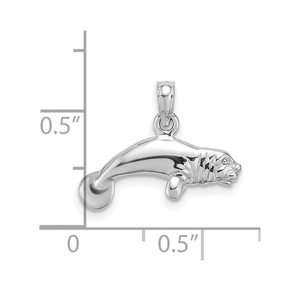 Sterlingsilber De-ani Rhodiniert Poliert 3d Manatee Anhänger