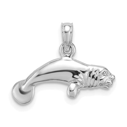 Sterlingsilber De-ani Rhodiniert Poliert 3d Manatee Anhänger