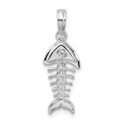 Sterlingsilber De-ani Rhodiniert Poliert 3d Fishbone Anhänger