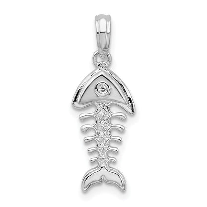 Sterlingsilber De-ani Rhodiniert Poliert 3d Fishbone Anhänger