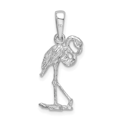 Sterlingsilber De-ani Rhodiniert Poliert 3d Flamingo Anhänger